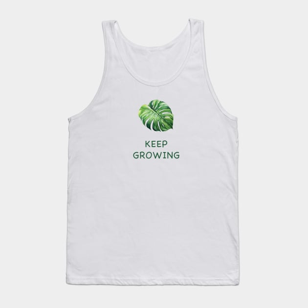 Keep Growing Growth Mindset Plant Lover Gift Monstera Watercolor Tank Top by Selknen 🔥